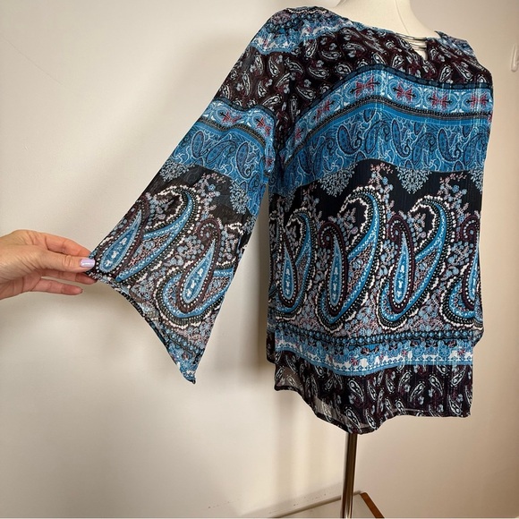 Sara Michelle Paisley Blouse Sheer With Metallic Thread Women’s Size Small - Picture 6 of 10